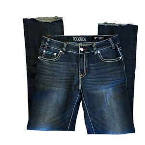 Rock & Roll Cowgirl Boyfriend Dark Wash Denim Bootcut Jeans Women's Size 27x34